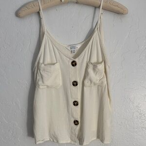 Market & Spruce White Cream Button-Front Tank Top Medium Petite